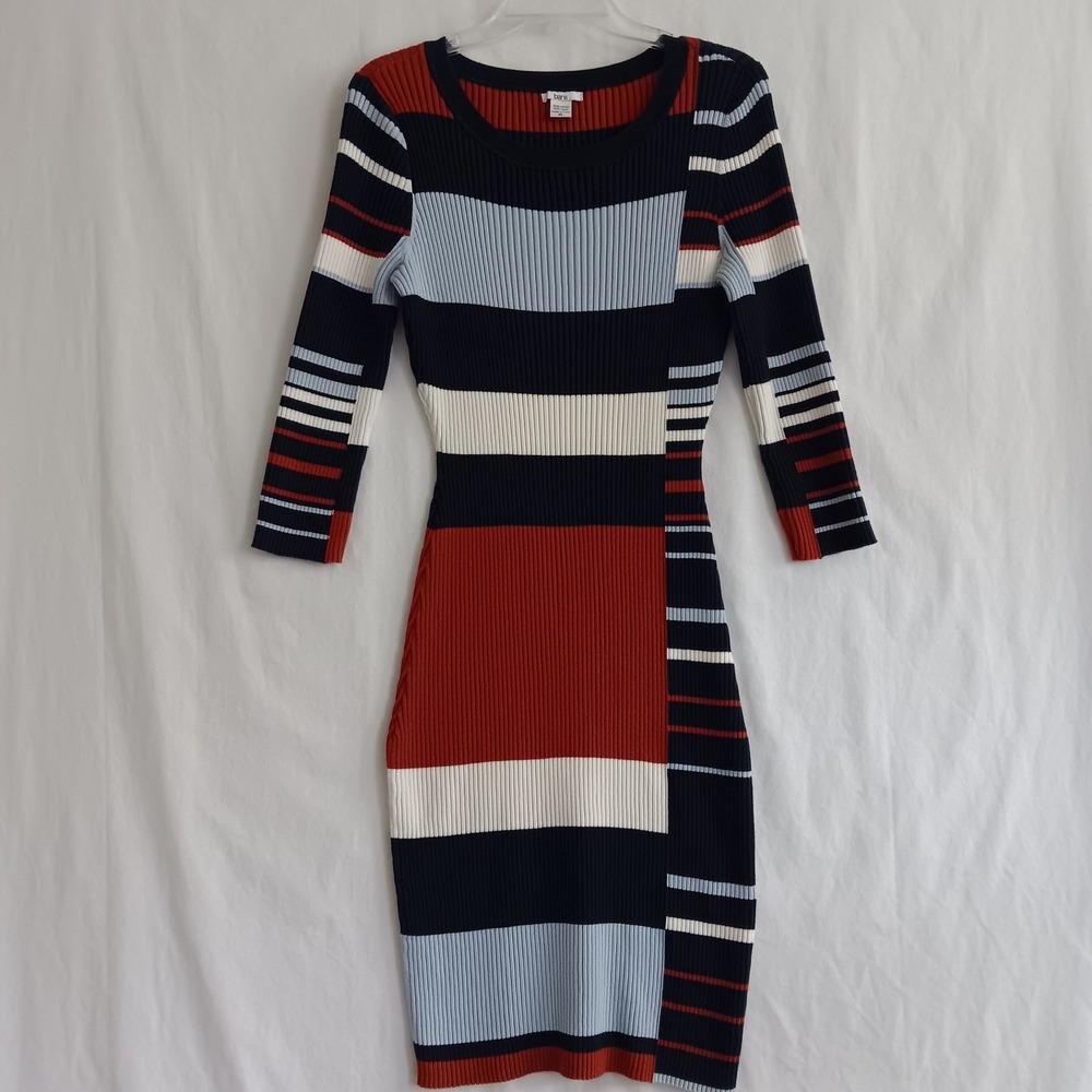 Bar III Sweater Dress Womens XL Multi Color Bodycon Ribbed Striped Midi FA17